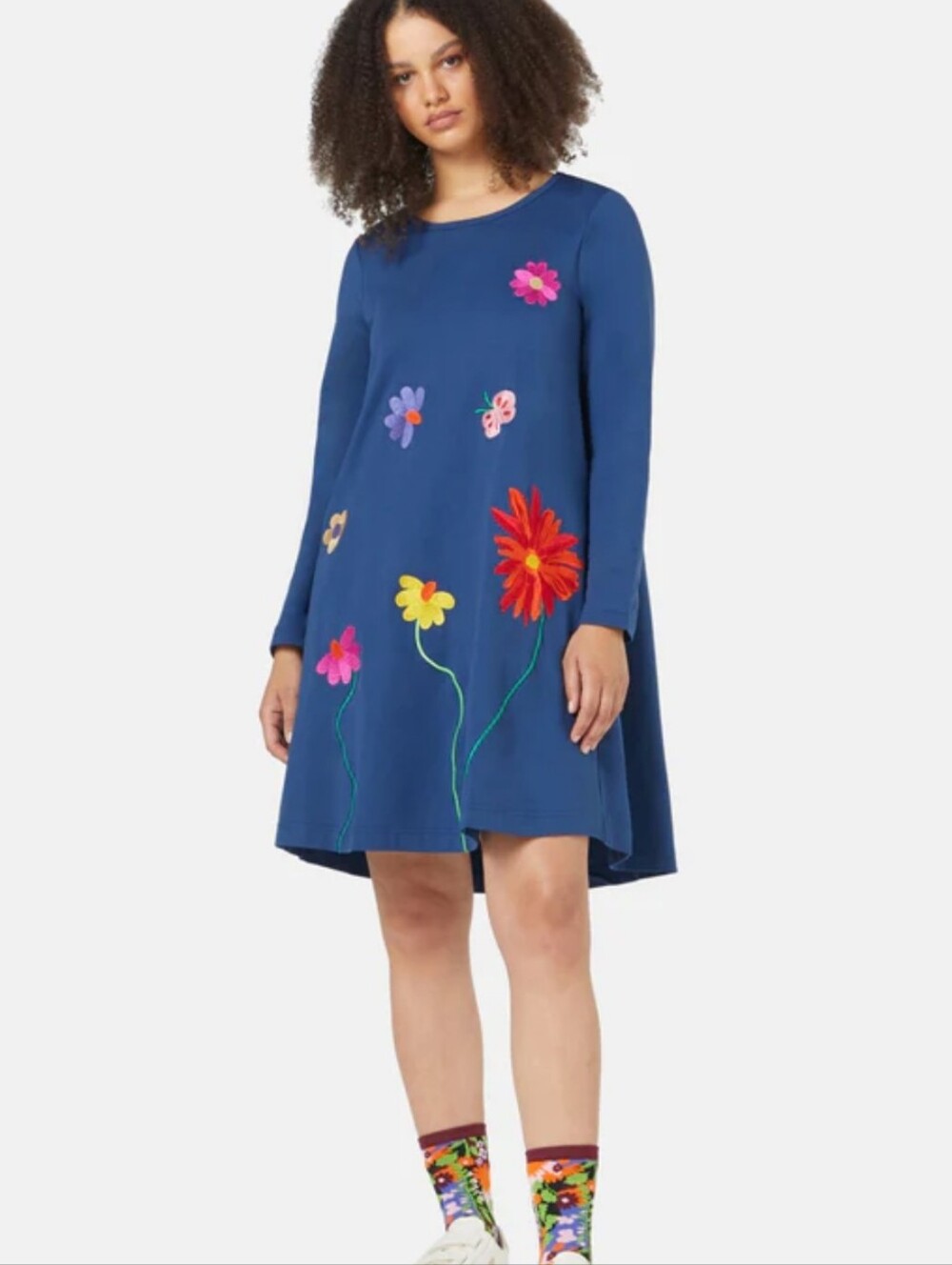 Gorman Whimsical Clowncore Floral & Butterfly Organic Cotton Artsy Dress Blue 8